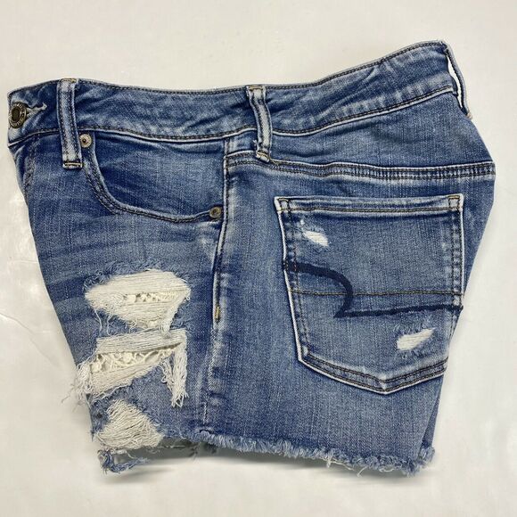 American Eagle Hi-Rise Shortie Sz 6 Next Level Stretch Denim Short Crochet EUC - Picture 9 of 11